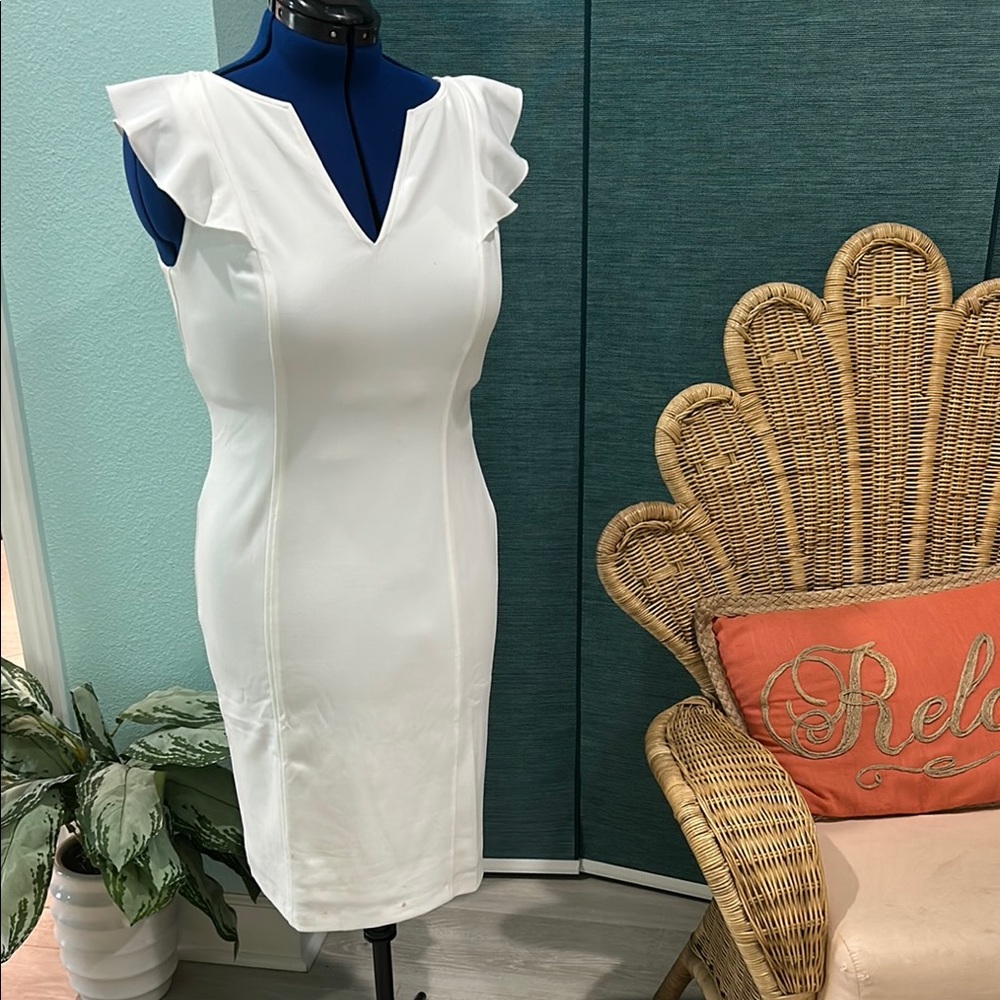 White House Black Market White Ruffled Midi Dress